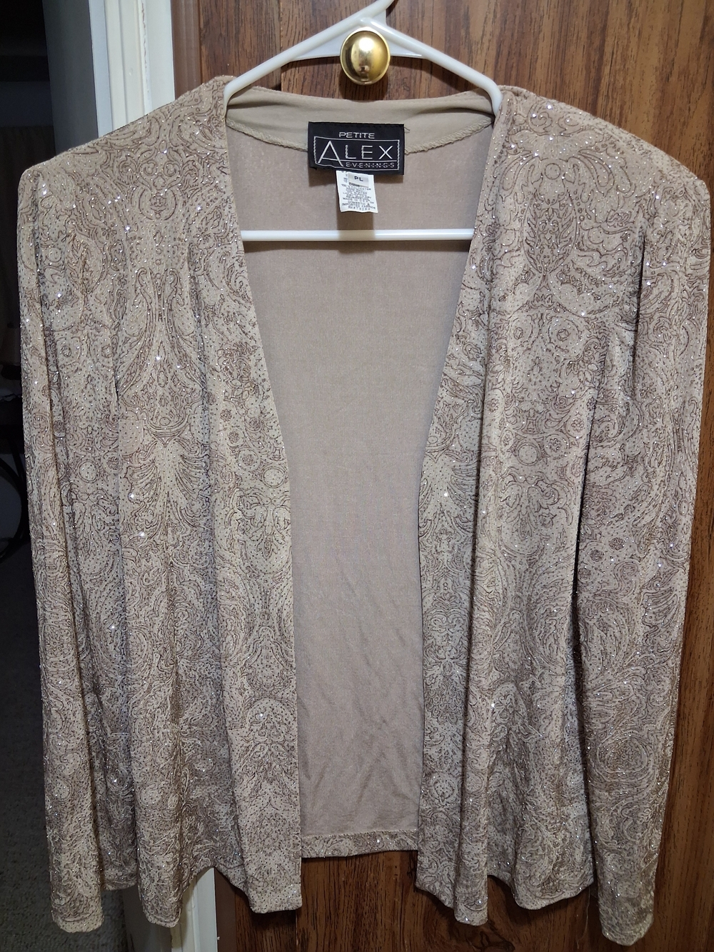 Alex Evenings Petite Taupe Beaded Open Cardigan